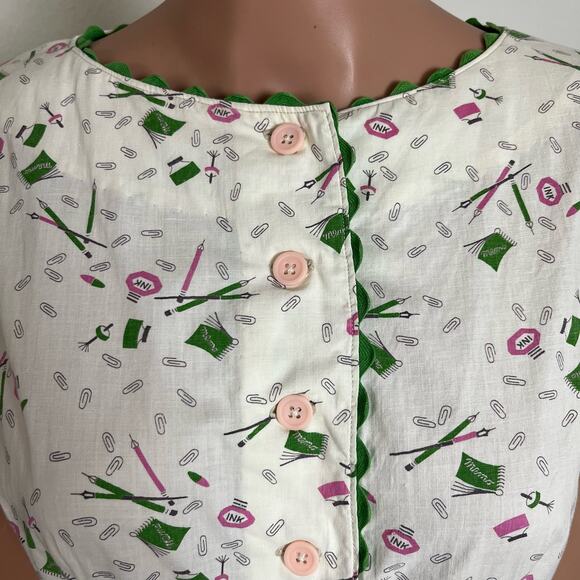Vintage 1950s‎ Novelty Print Ric Rac Teacher Secretary Dress // Size Small - Picture 4 of 9